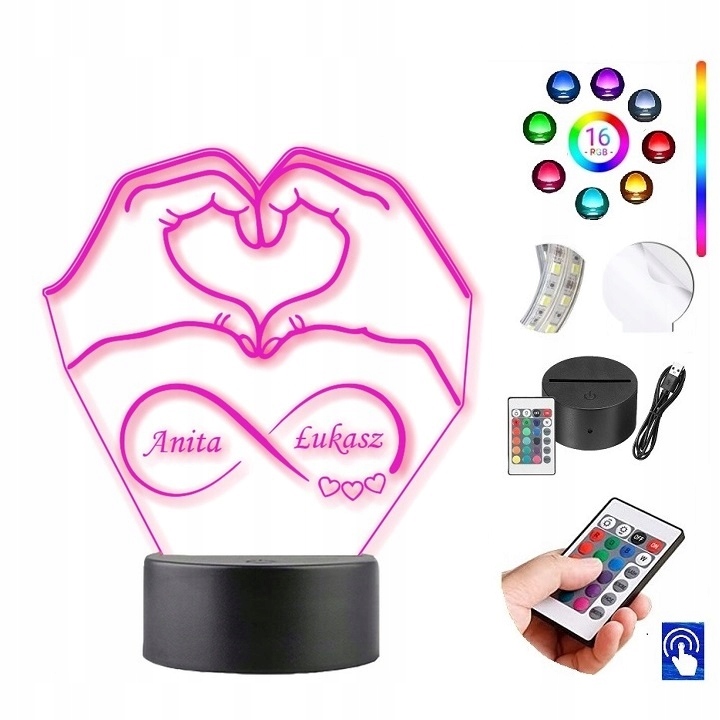 Lampka Na Biurko Serce Z Rąk Walentynki 16Kolorów Led Plexido - Plexido ...