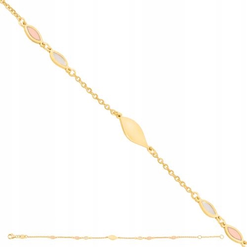 Zlatý náramek 585 se 7 prvky vyplněnými hmotou, perlou a smaltem