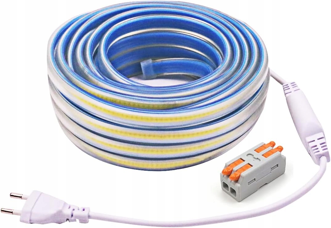 Led pásik Cob 230V 10 m pcning 4000K biely vodotesný IP67 s konektorom