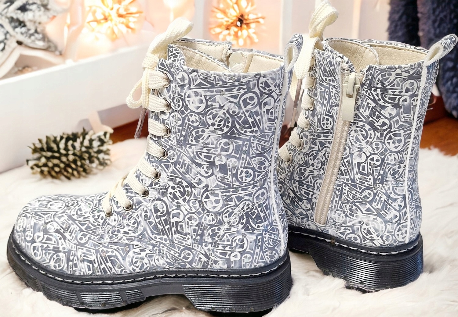 Śniegowce Futerko Szare Botki Dziewczęce Ocieplane Kozaczki Zamek *32* Kolor szary