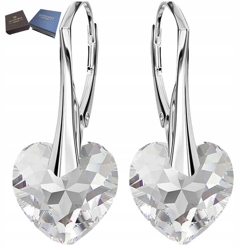 Stříbrné Náušnice Závěsné srdce Křišťál Anglické zapínání 925 Dárek