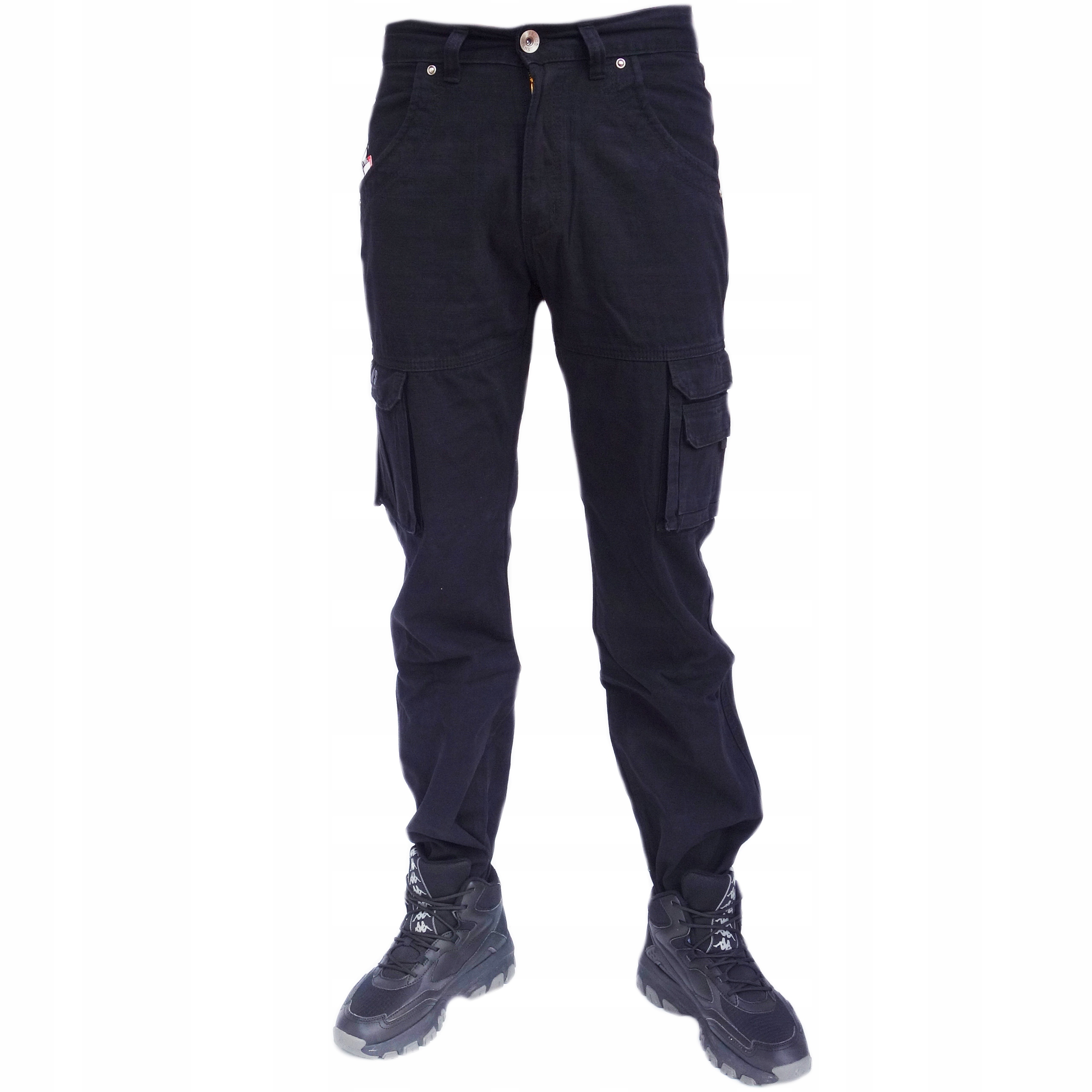 

Spodnie Bojówki Czarne Robocze Kieszenie Policyjne