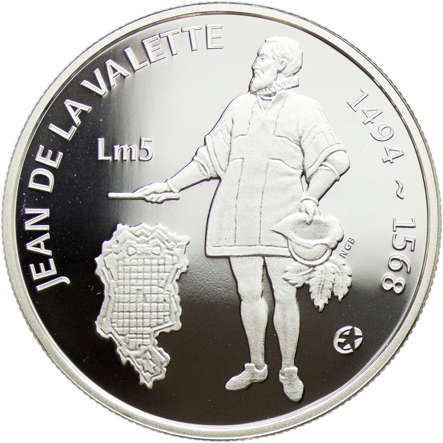 Malta, 5 lirów 2007, Jean de la Valette, st. L