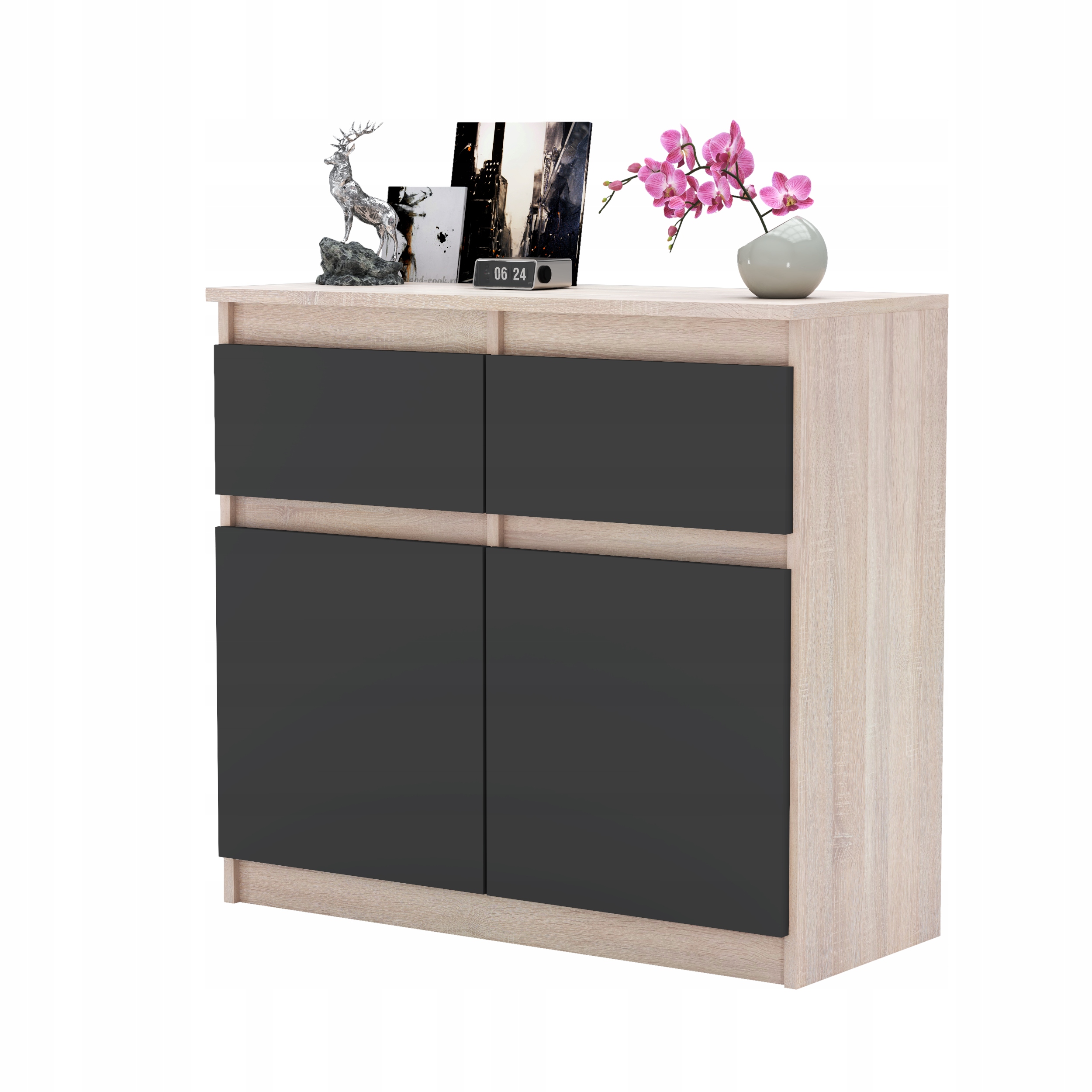 Komoda OLA szafka 80, 2 szuflady nowoczesna pojemna rtv DĄB SONOMA system Szerokość mebla 80 cm