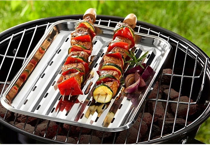 Tacka grillowa stal nierdzewna BBQ LINE prostokątny 34,5 x 24 cm Długość 34.5 cm