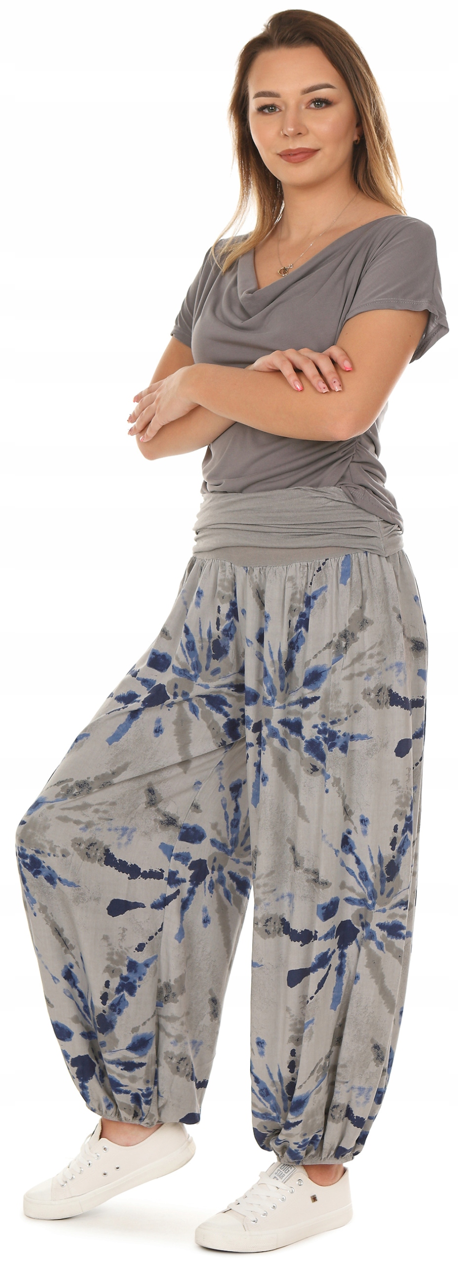 F664 Luźne SPODNIE damskie ALLADYNKI ze wzorem Marka inna