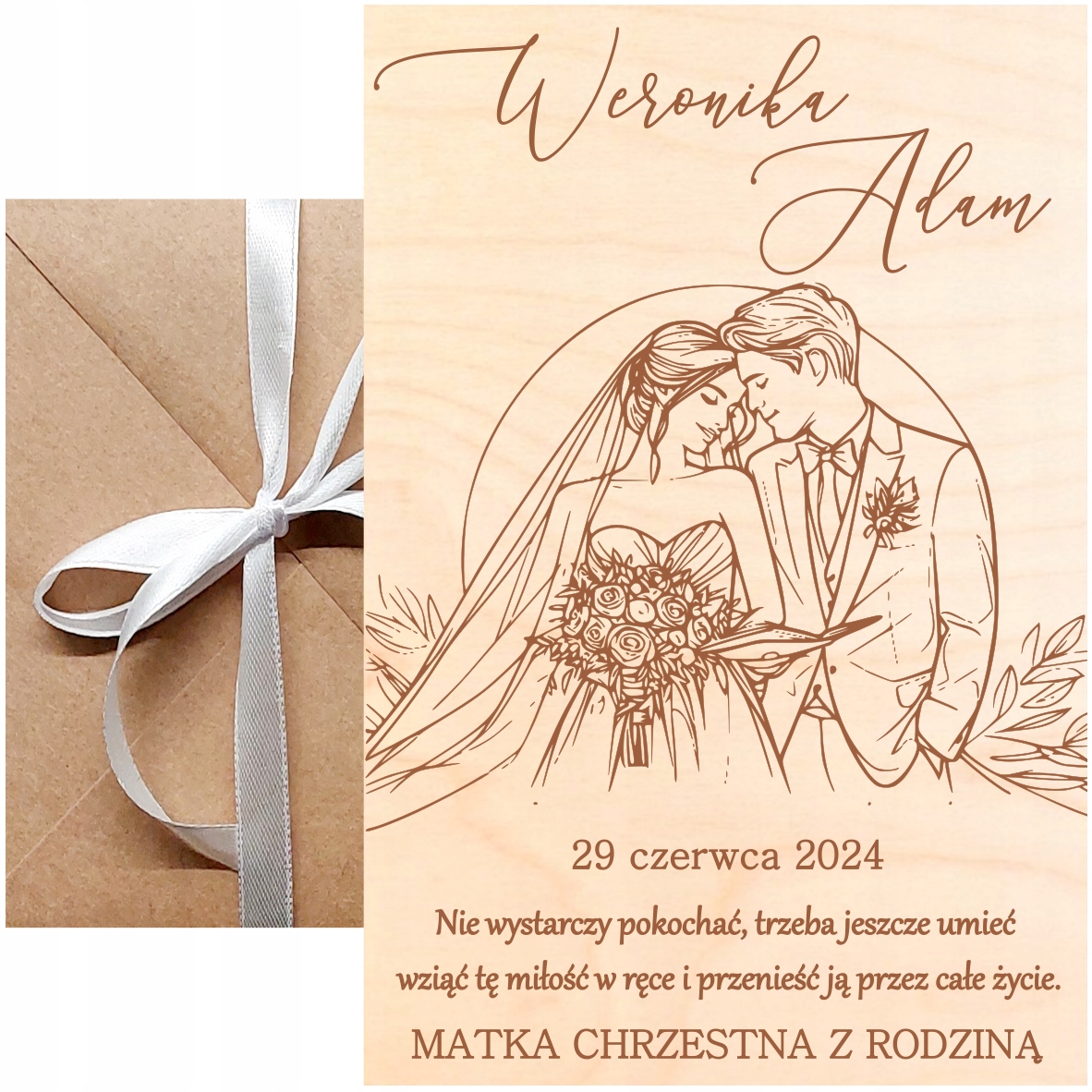 Dřevěná Svatební Kartička Personalizovaná Cedulka Dárek Od Kmotry