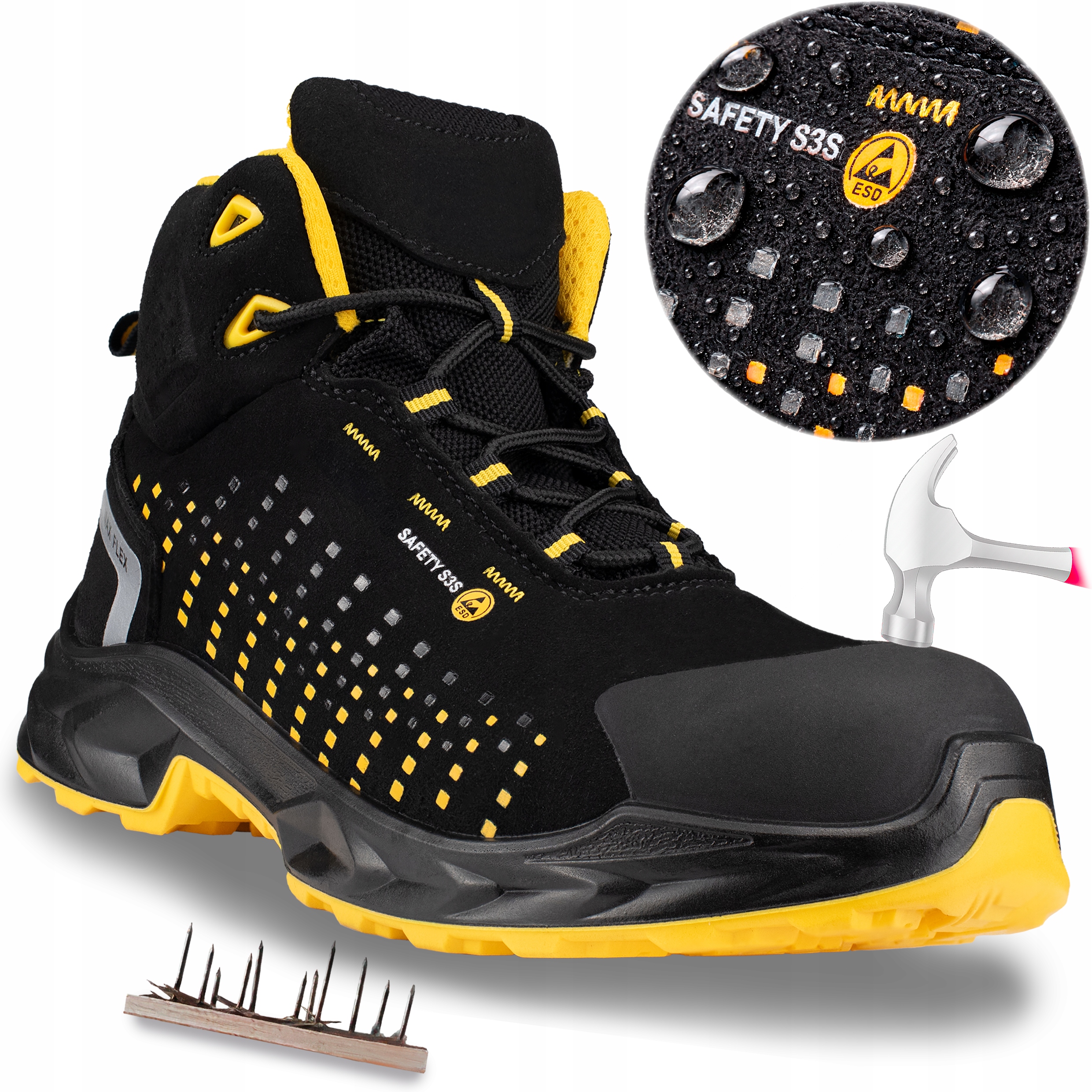 Buty Robocze S3 Męskie Wysokie Trzewiki Ochronne Lekkie Z Noskiem