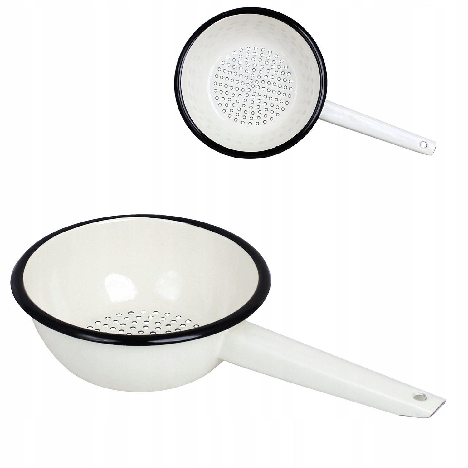 Smaltovaný Cedník 19 Cm s ruční rukojetí, kuchyňský bílý kovový cedník