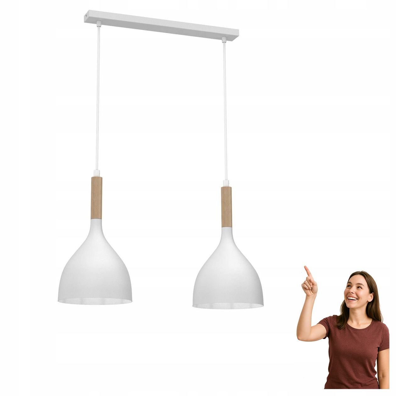 Biela 2-bodová závesná lampa na lište Noak Wood 3732 Luminex