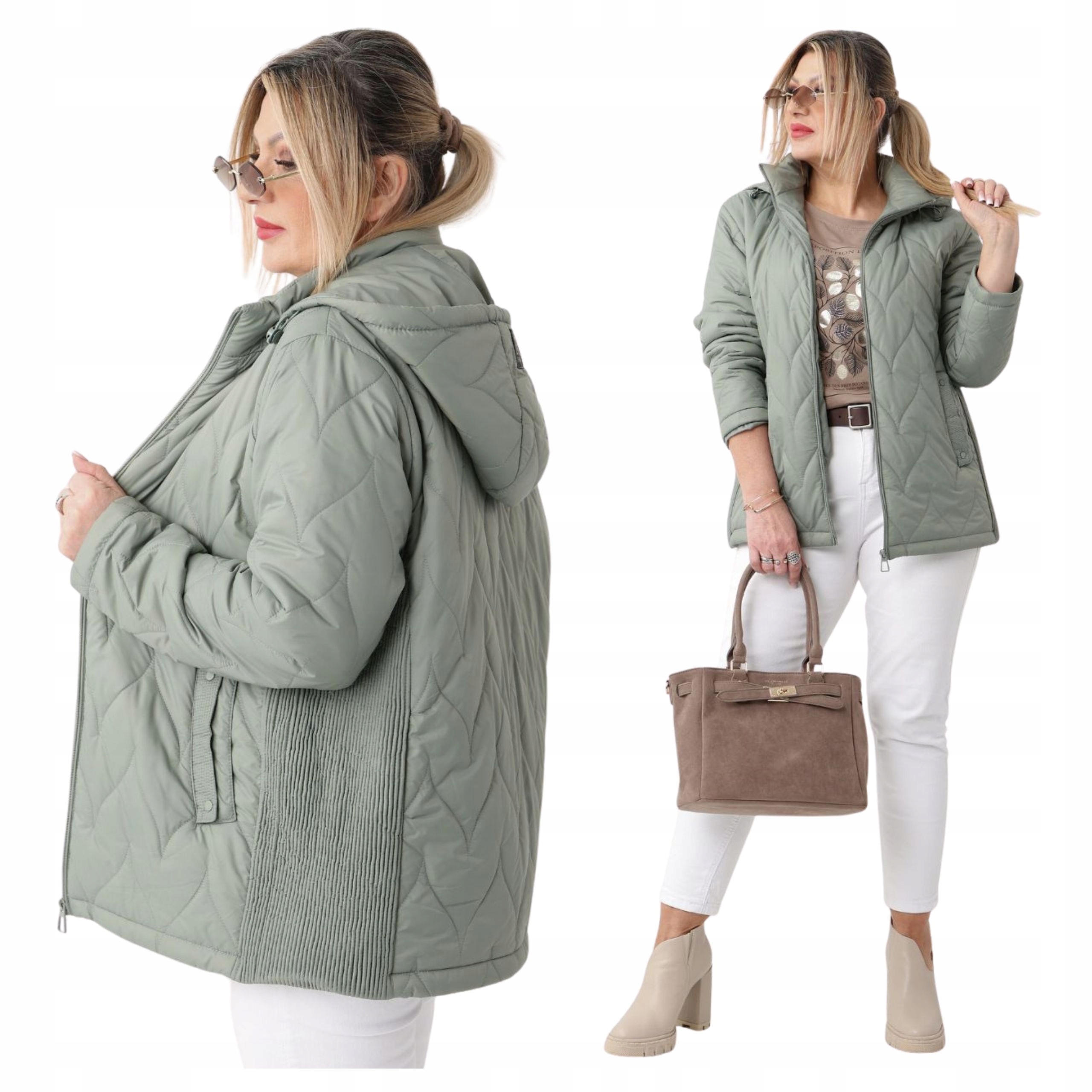 Kurtka Damska Pikowana Lekka Z Kapturem Przejściowa Duże Rozmiary Oversize