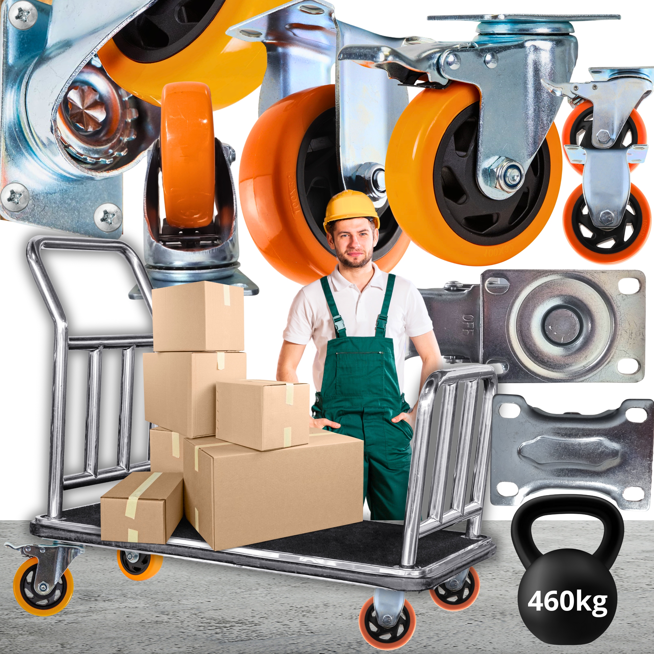 Pevná Otočná Kolečka s Brzdou 100 mm Set 4ks do 460 kg Skladovací Vozík