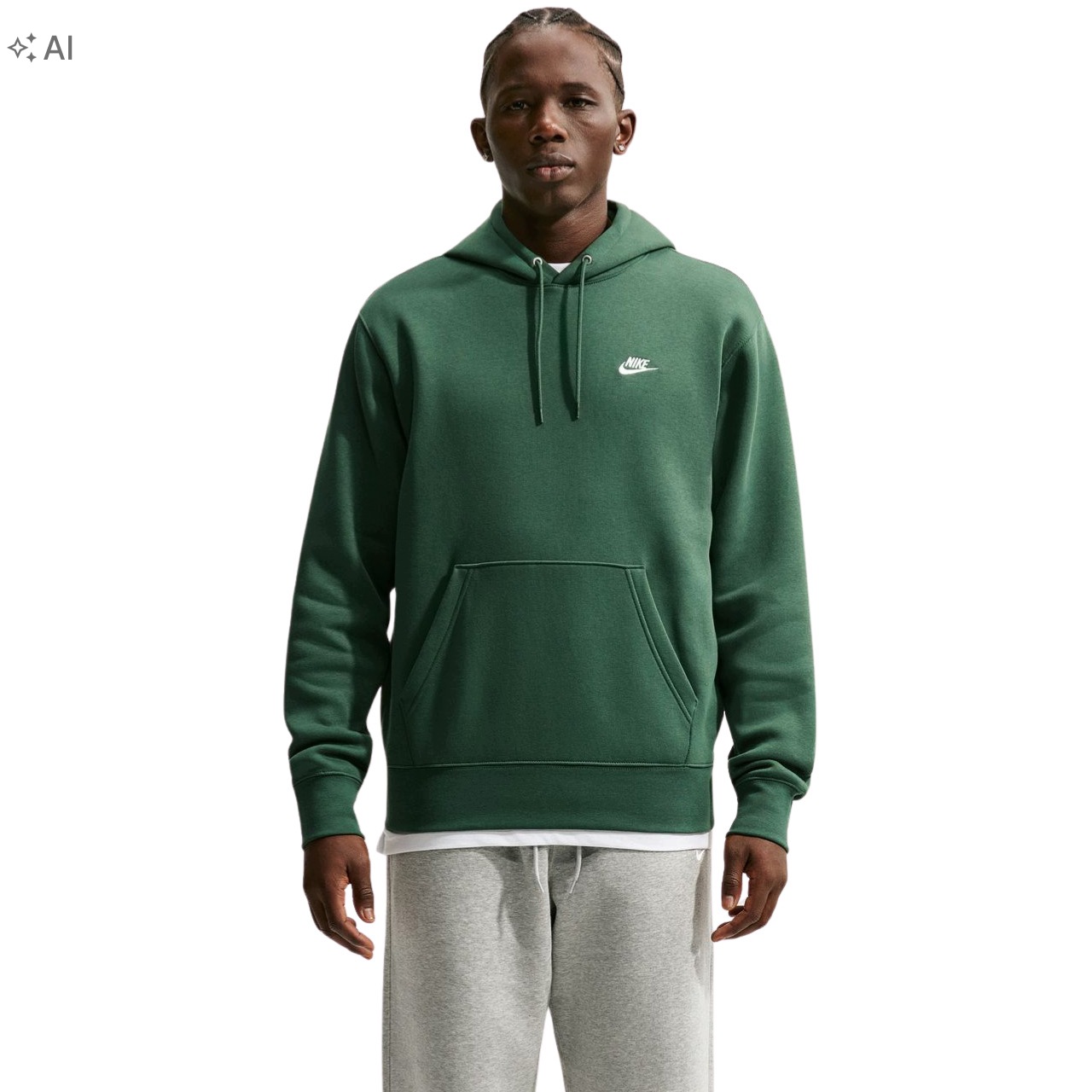 Pánská Mikina Nike Club Bb s kapucí, bavlněná, tréninková, pohodlná, zelená, XL