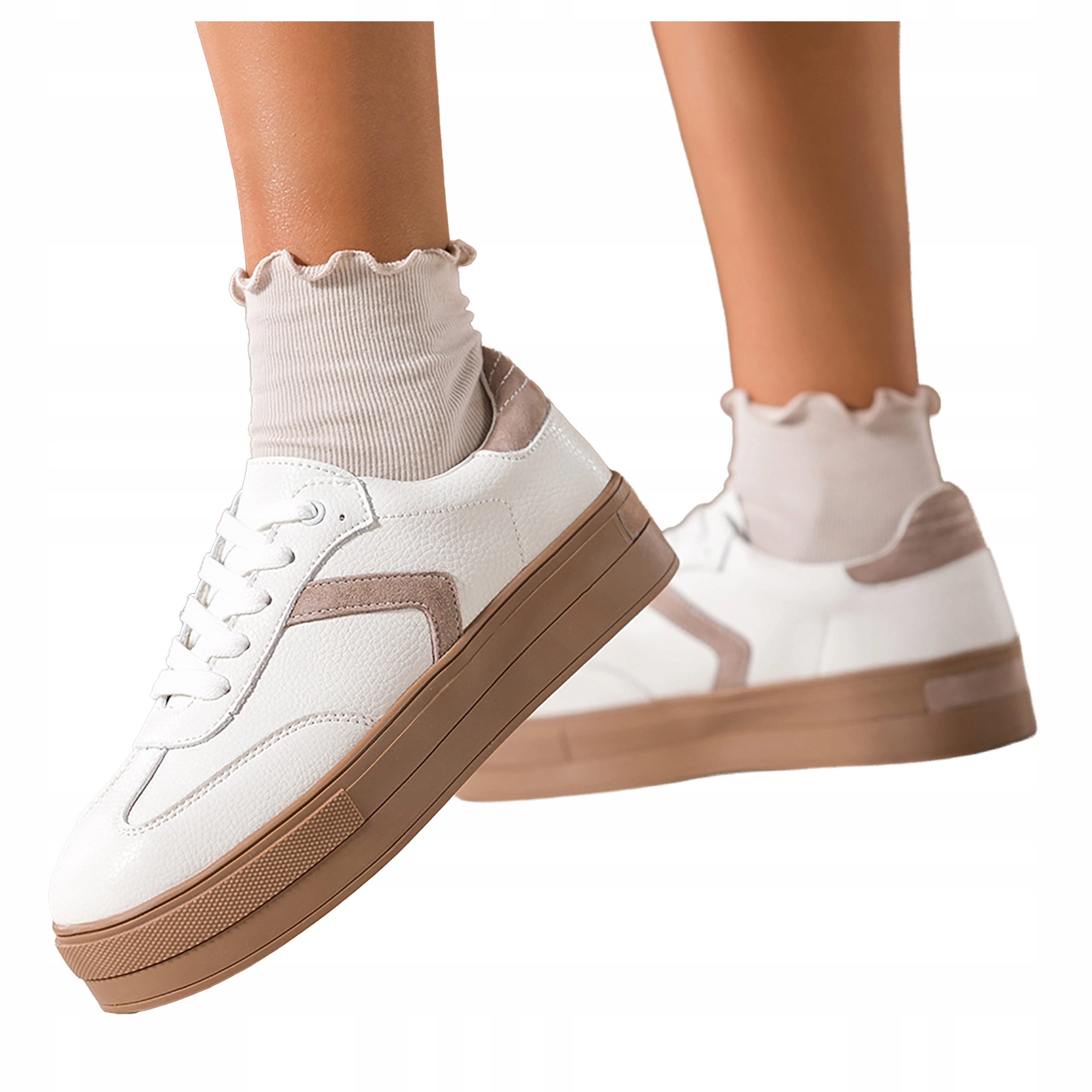 Bílé dámské kožené tenisky na platformě, šněrovací, Creepersy, velikost 39