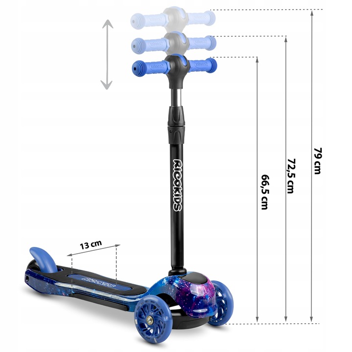 HULAJNOGA TRÓJKOŁOWA DLA DZIECI SKŁADANA Stabilna Jeździk Kółka LED Mała Liczba kół 3