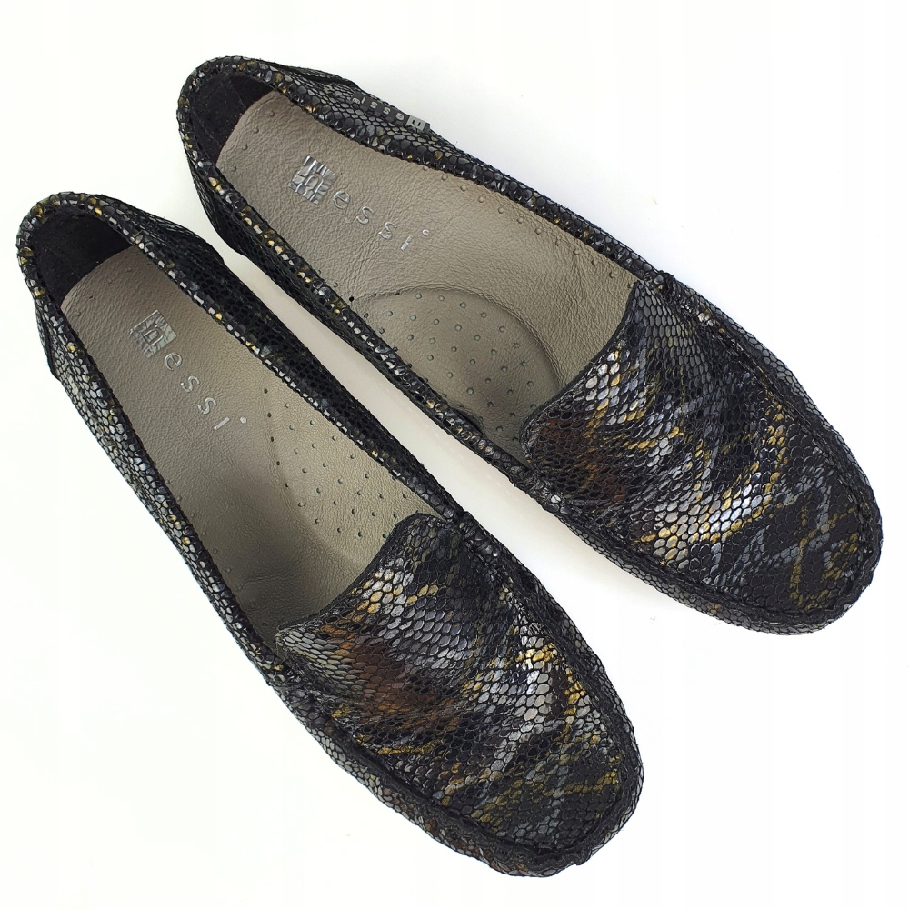 Nessi 17130 mokasyny czarne wzór wąż skóra r. 37
