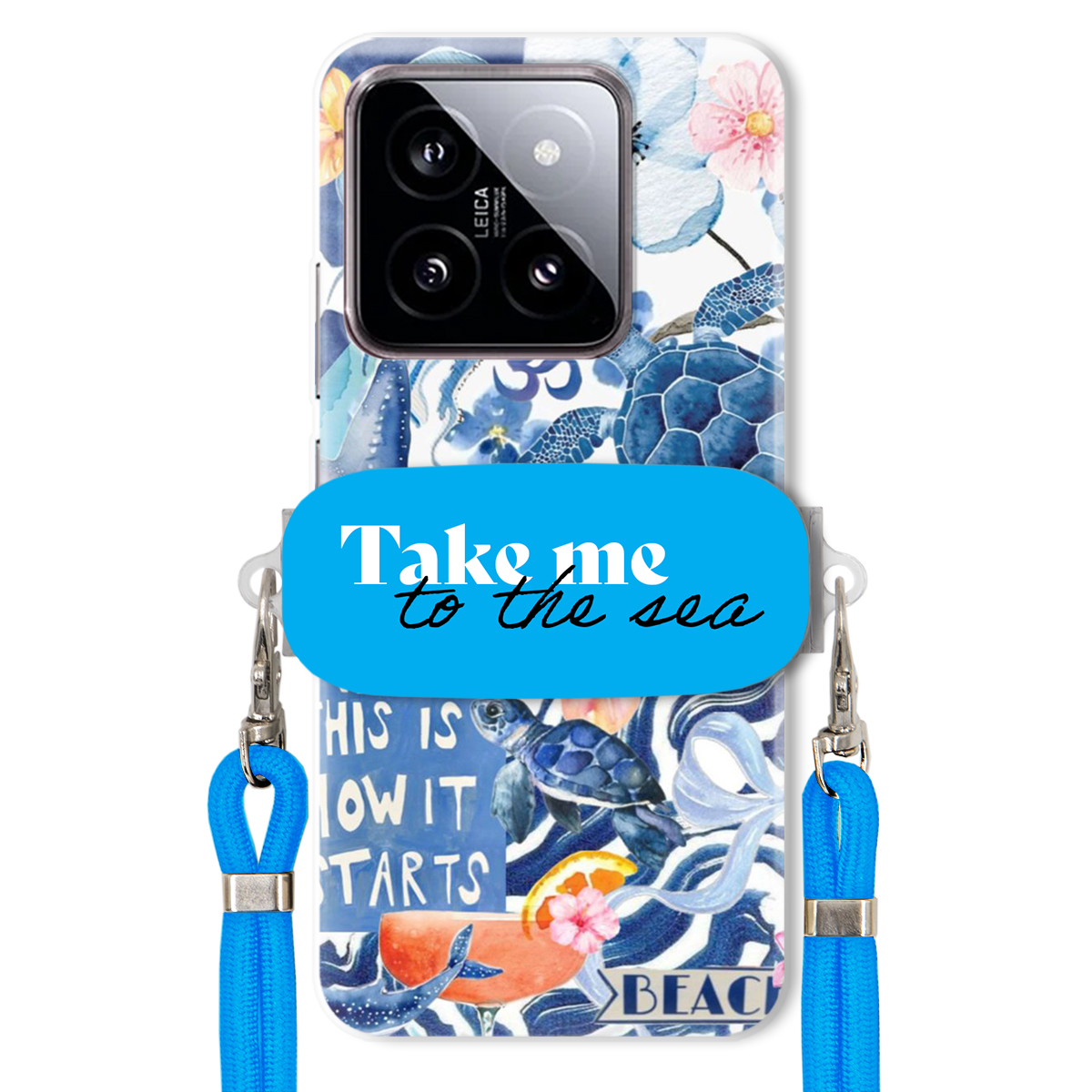 Puzdro pre Xiaomi 14 Modré Crossbody vodítko držiak Take Me To The Sea Top
