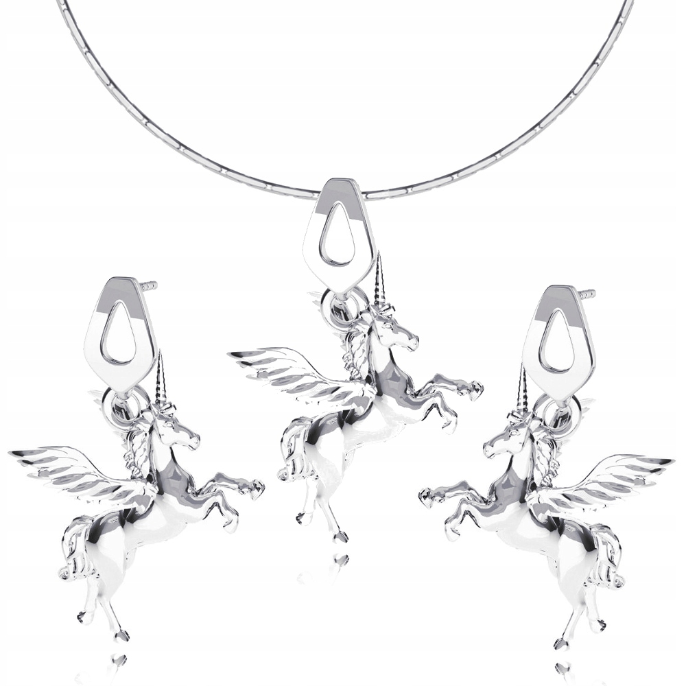 

Komplet Jednorożec Jednorożce 3D srebro 925