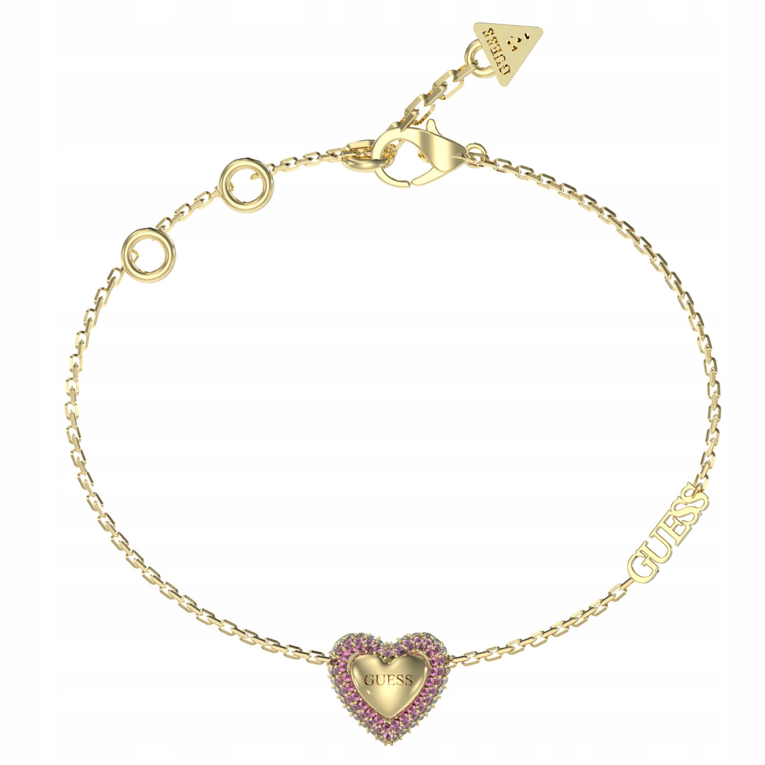 Dámský zlatý náramek Guess zirkon srdce 18 cm