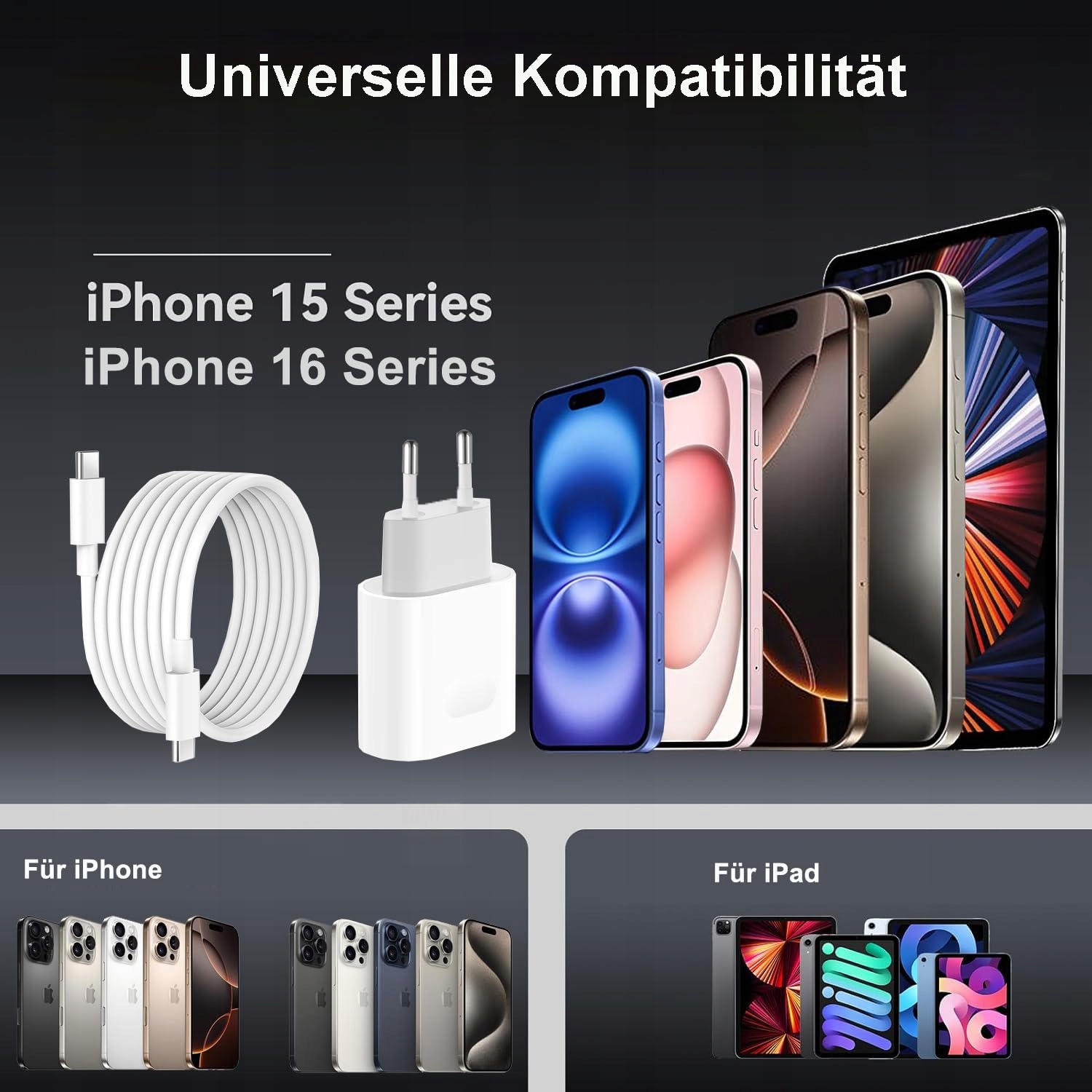 USB C ŁADOWARKA I KABEL DO IPHONE 16 15 PRO MAX IPAD 2024 — miniatura 6