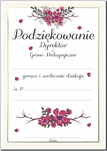 

Dyplom Podziękowania Dla Rodziców Szkoła A4