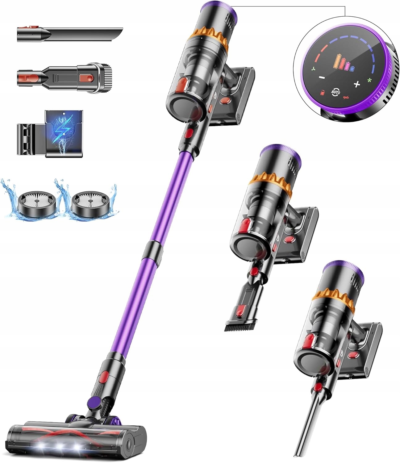 Bezdrôtový vysávač s Led obrazovkou s automatickým režimom a kefou