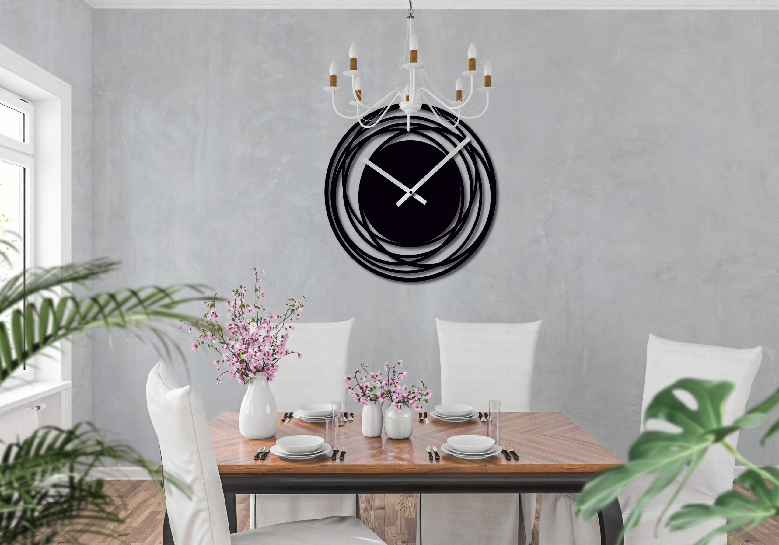 ZEGAR ŚCIENNY DO SALONU NOWOCZESNY ZEGAR DREWNIANY ZEGAR NA ŚCIANĘ 40cm Linia ZEGAR ŚCIENNY CZARNY LOFT CICHY VINTAGE