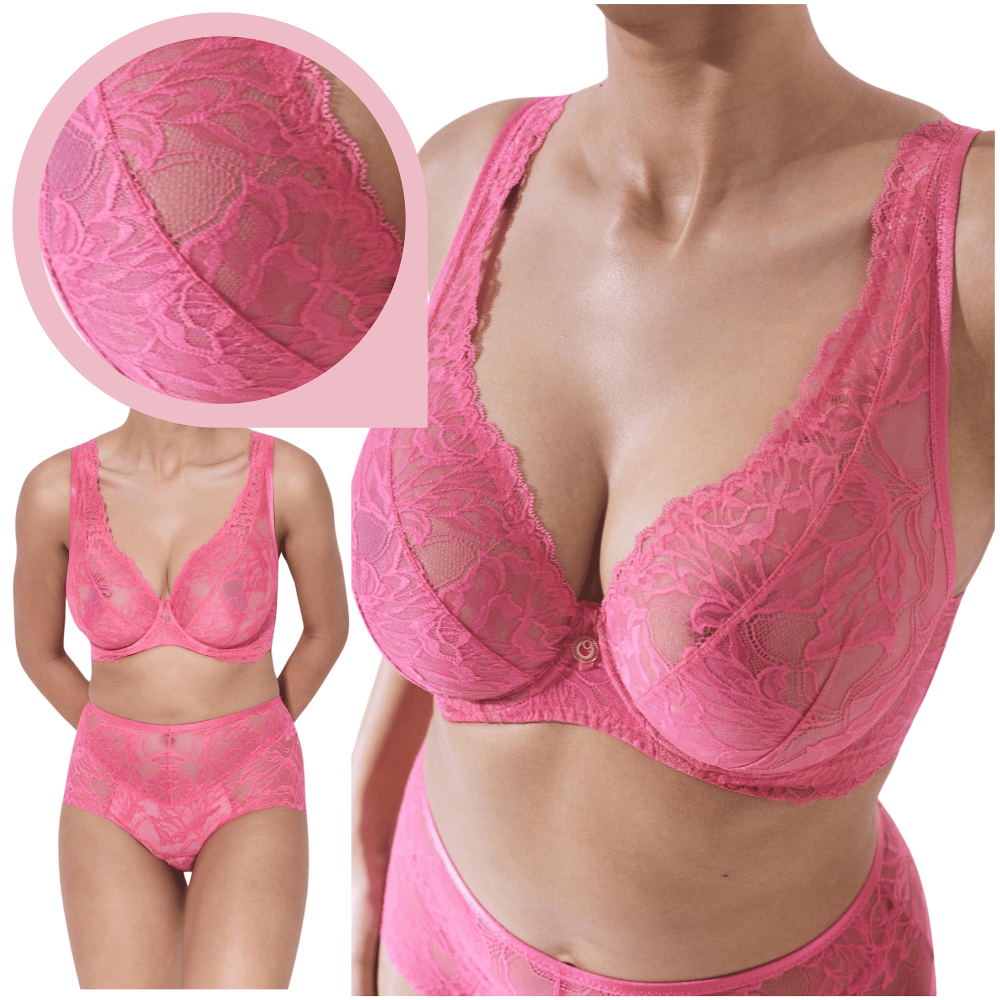Alles Bralette Coachella M Plus měkká krajková podprsenka růžová 65H