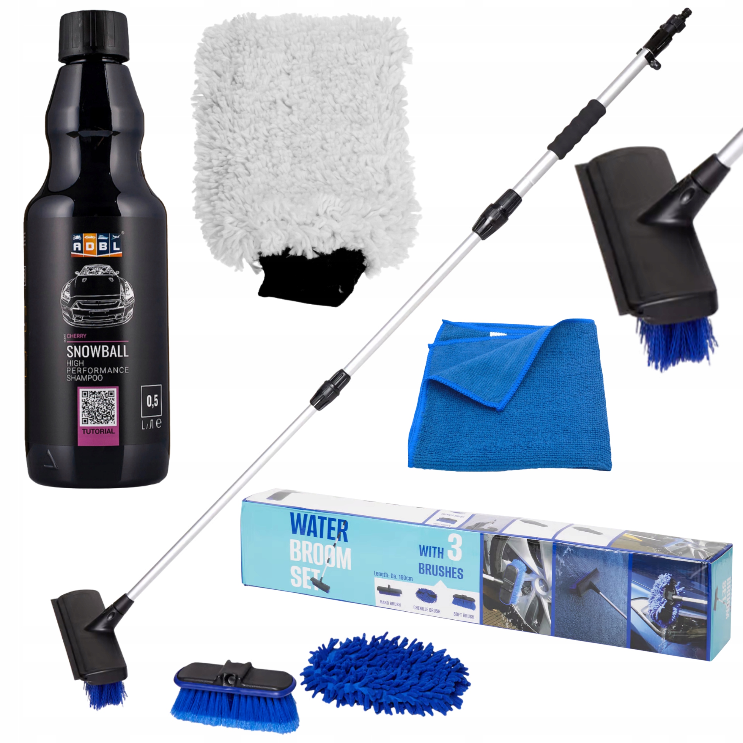 SZCZOTKA TELESKOPOWA DO MYCIA SAMOCHODU 1,6 m + Rękawica + Szampon ADBL