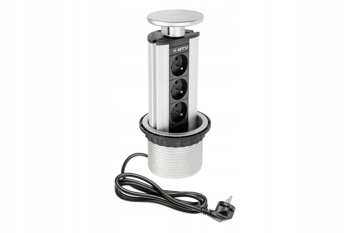 Prodlužovací kabel pro zapuštěnou stolní zásuvku 100 mm, 3x230 V, stříbrný AE-BPW3GU-80