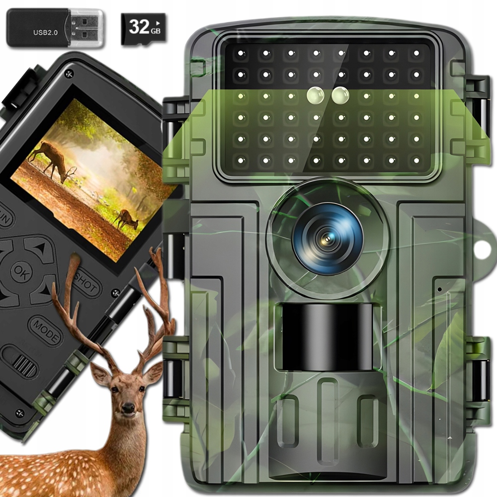 Lesní Kamera Fotopast Ir 4K 60MP Voděodolnost IP66 WiFi 32GB