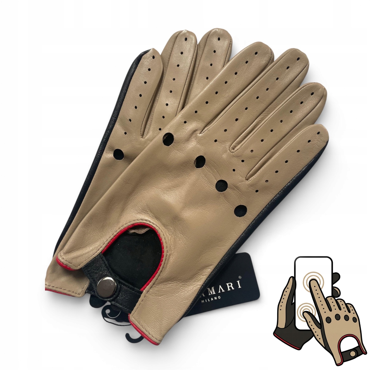 Rukavice do auta pro řidiče, kožené, Premium Vermari, sada rXL