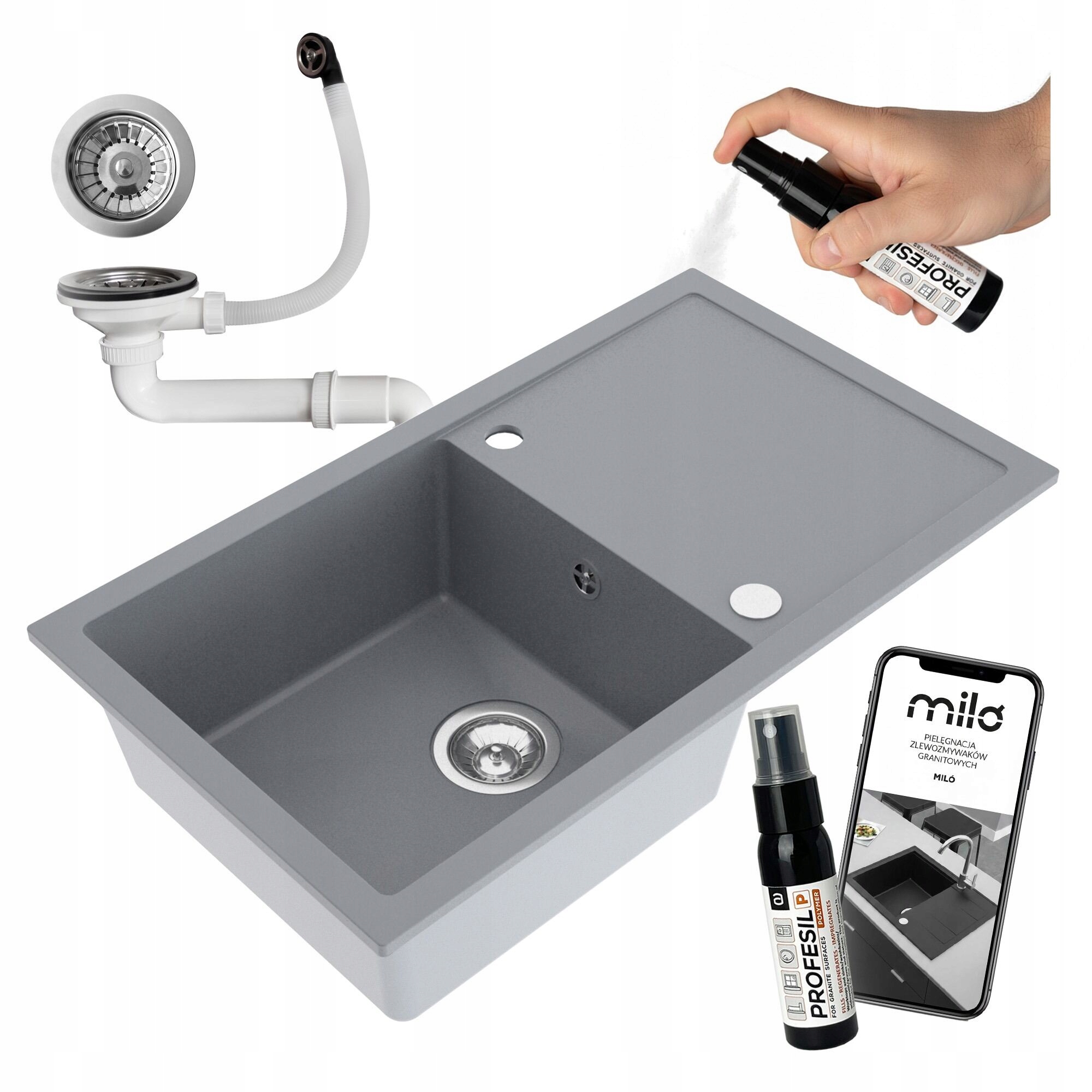 Jednokomorový Drez Miló Alpha Granitový Sifónový Set