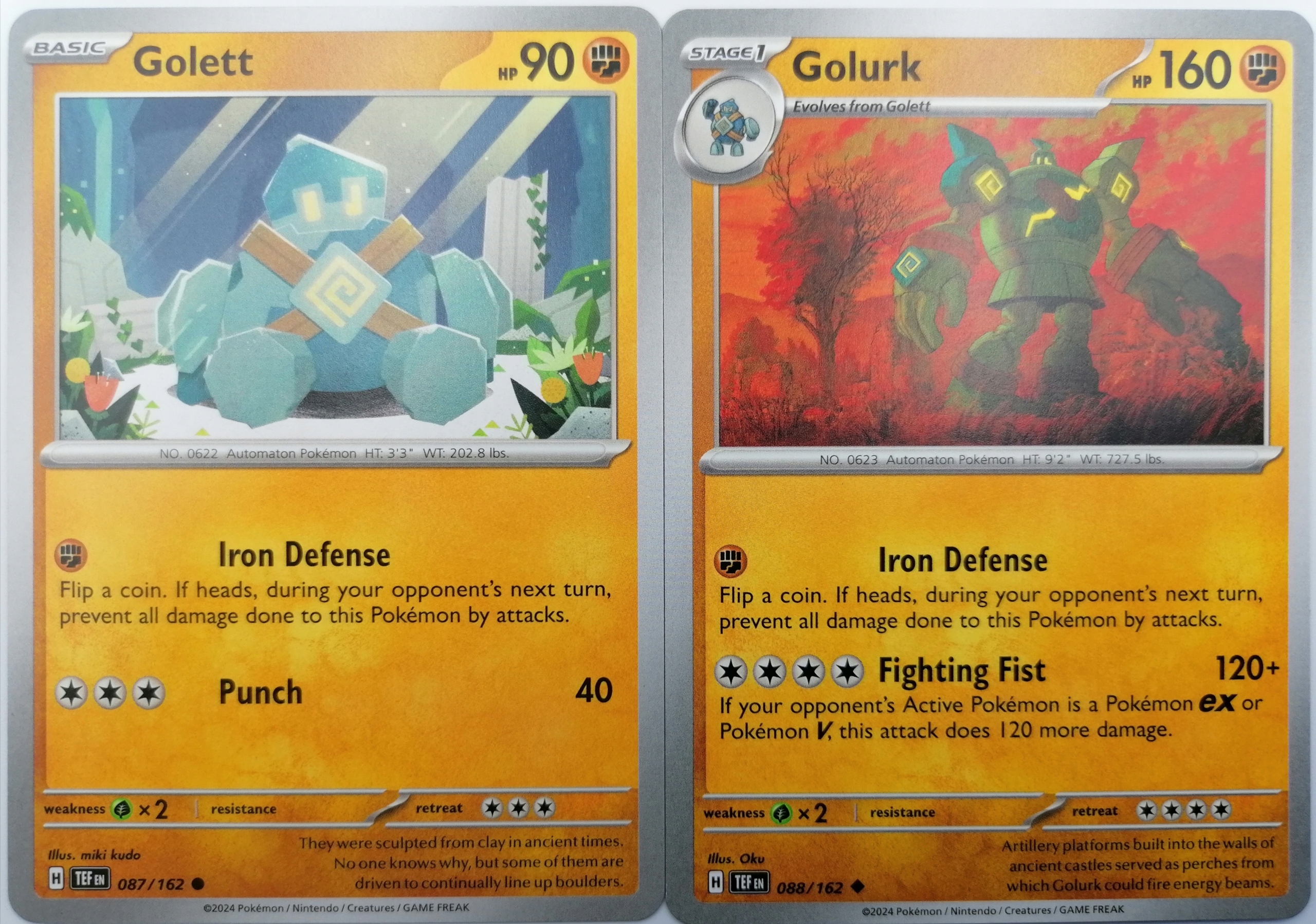 Tef Golett 87/162 Golurk 88/162 Fighting Oryginalne karty Pokemon