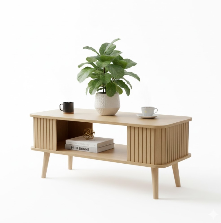 ŁAWA STOLIK KAWOWY NOWOCZESNY DO SALONU DREWNIANY Z PÓŁKĄ