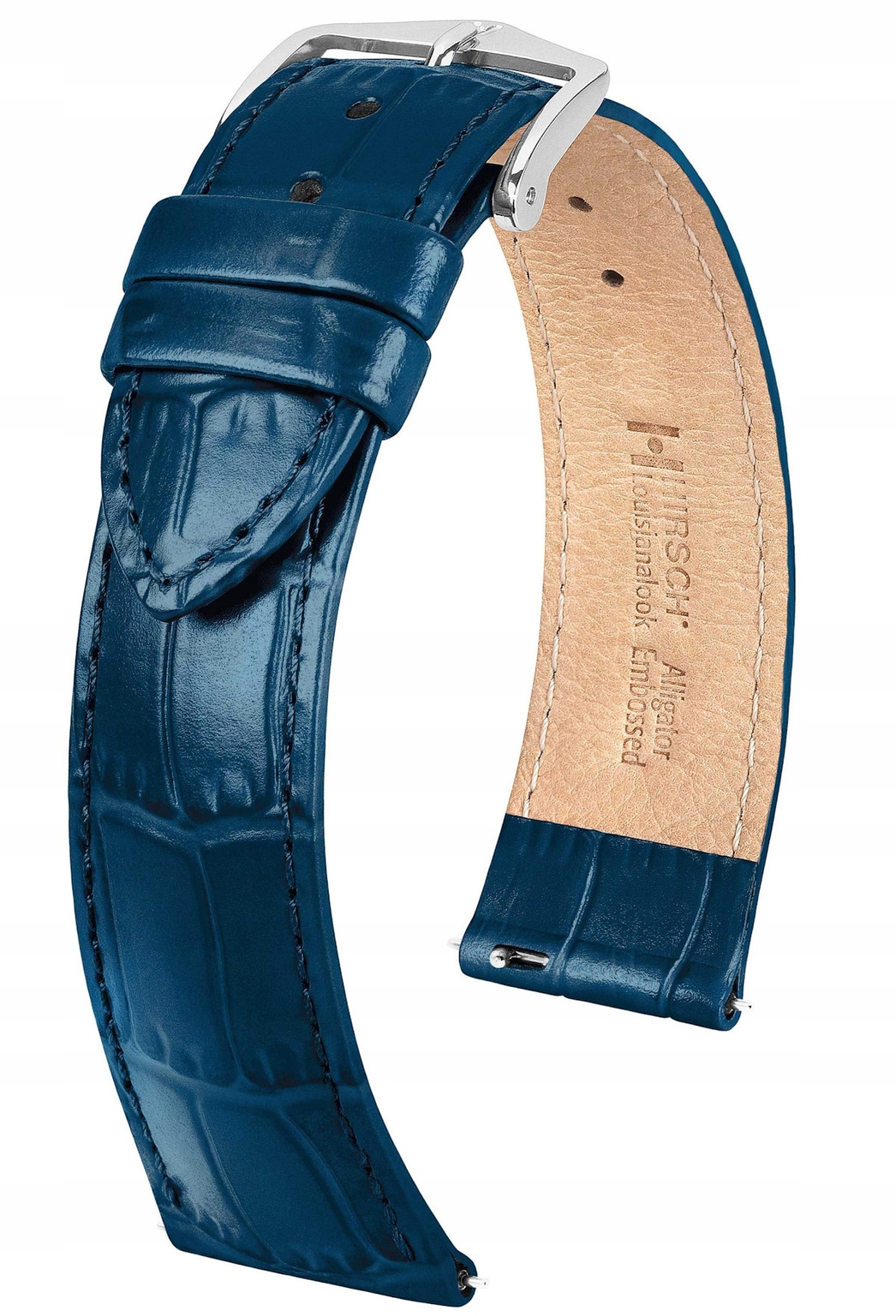 Modrý Kožený Lesklý Pásek Hirsch Louisianalook L 18 mm Krokodýl