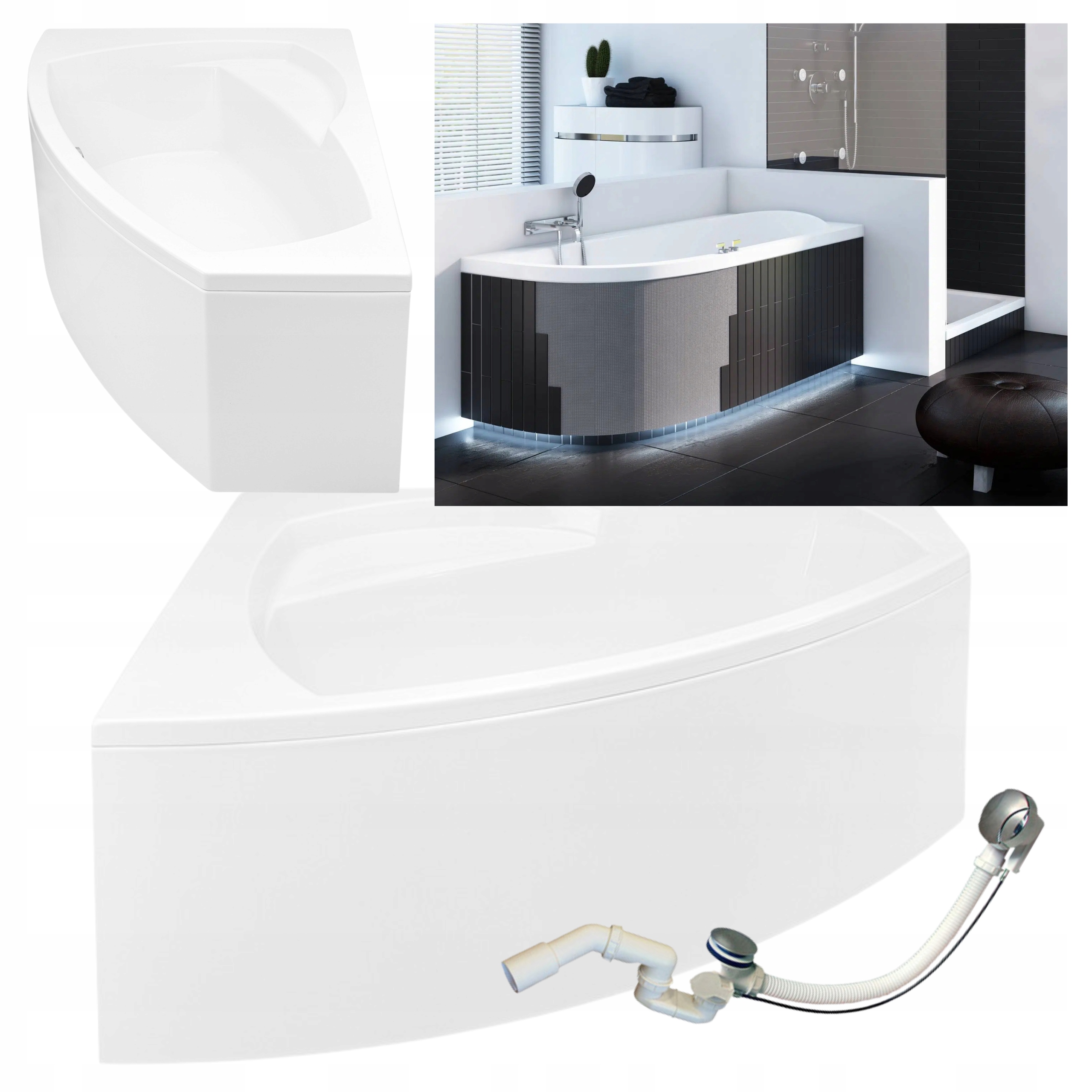 Levá Vana 170x115 Stěnová Rohová S Led Pouzdrem A Sifonovým Sedákem