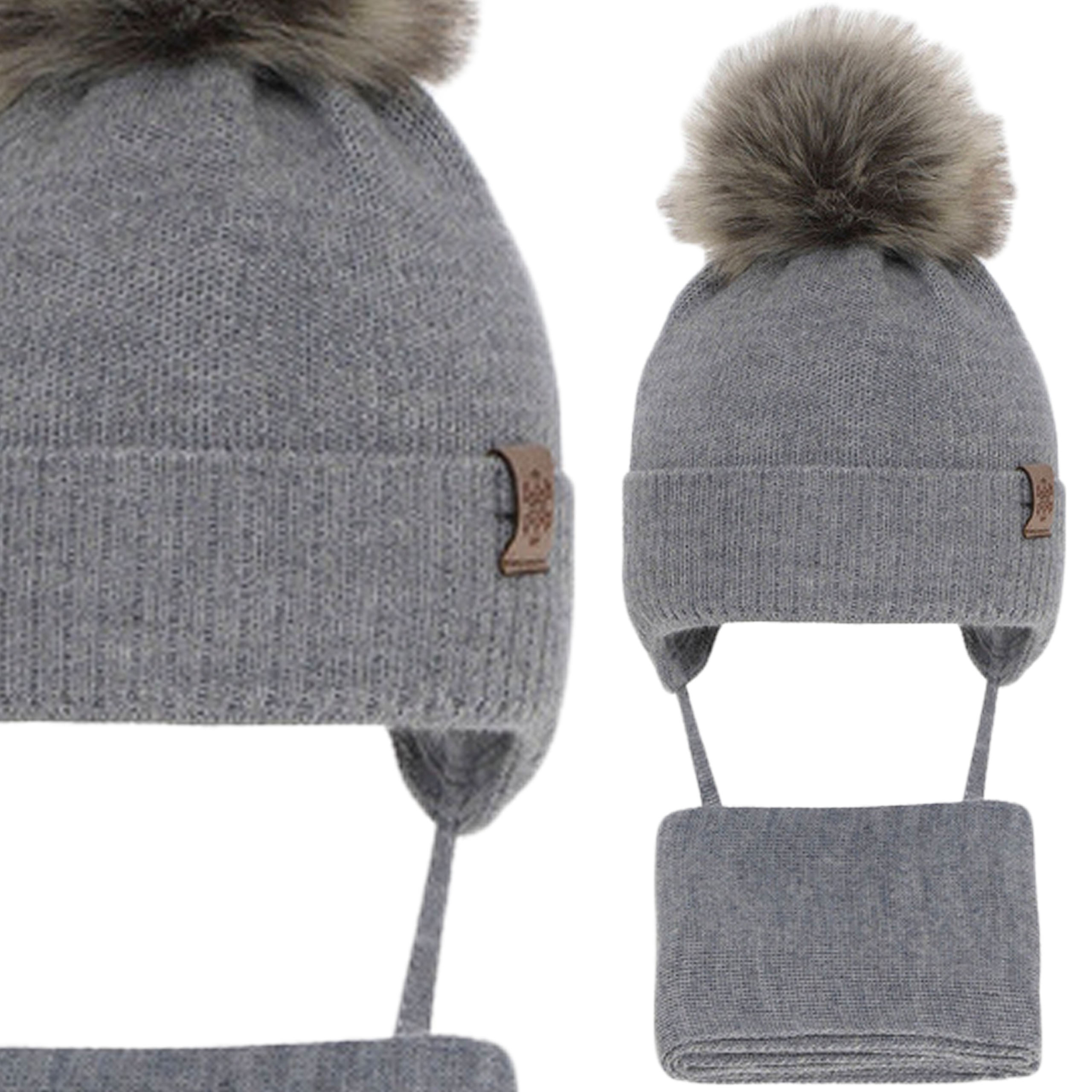 Komplet wełniany dla niemowlaka Wełna Merino Czapka Wiązana Szalik 40-42 cm