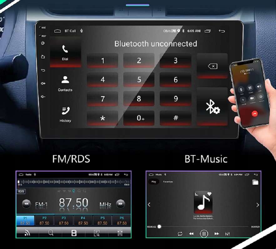 Radio Samochodowe 2DIN 9"Android 2/32GB Bluetooth USB CarPlay AndroidAuto Rodzaje odtwarzanych nośników karta microSD USB