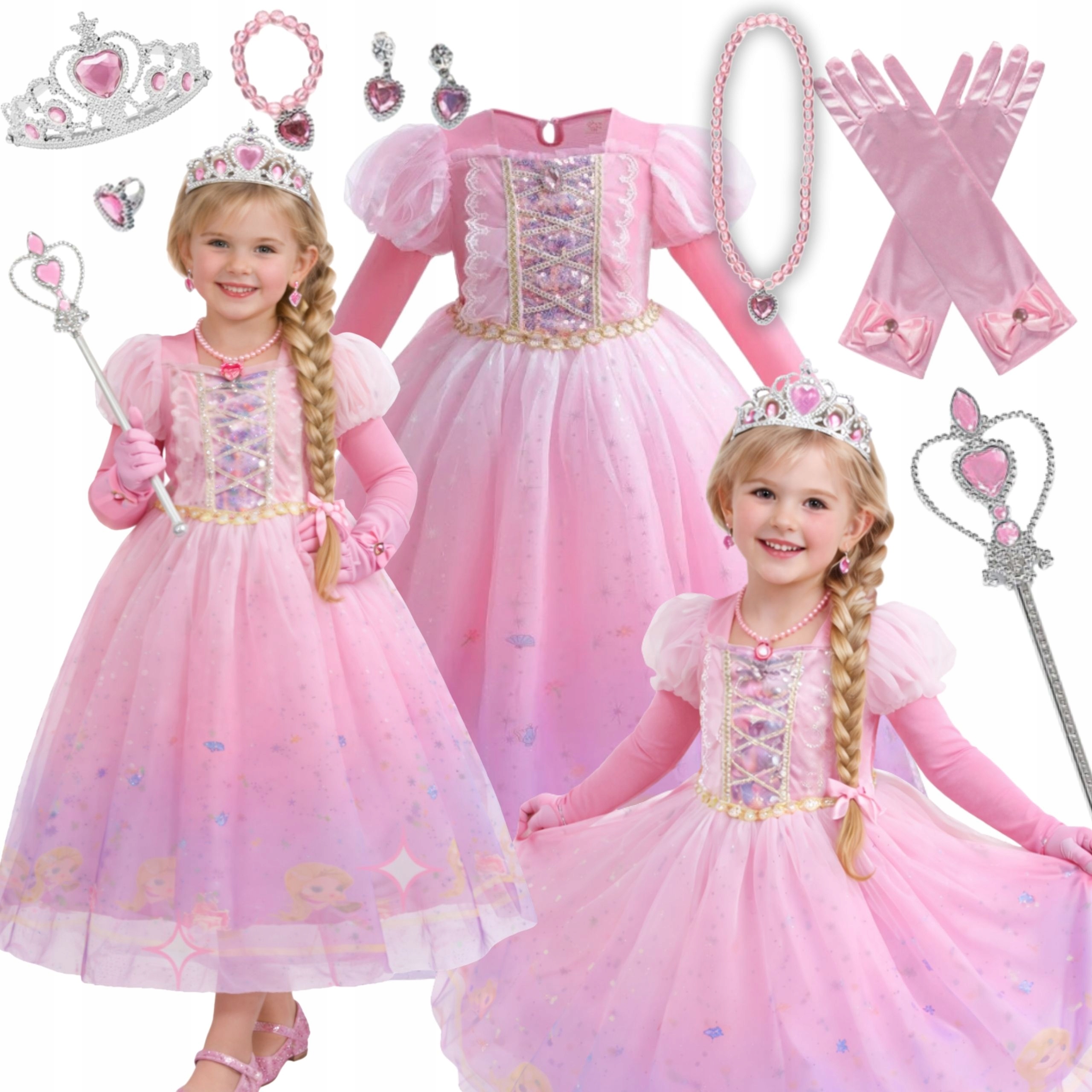 STRÓJ ROSZPUNKI PRZEBRANIE ROSZPUNKA KSIĘŻNICZKA NA BAL KARNAWAŁ 134 140 CM