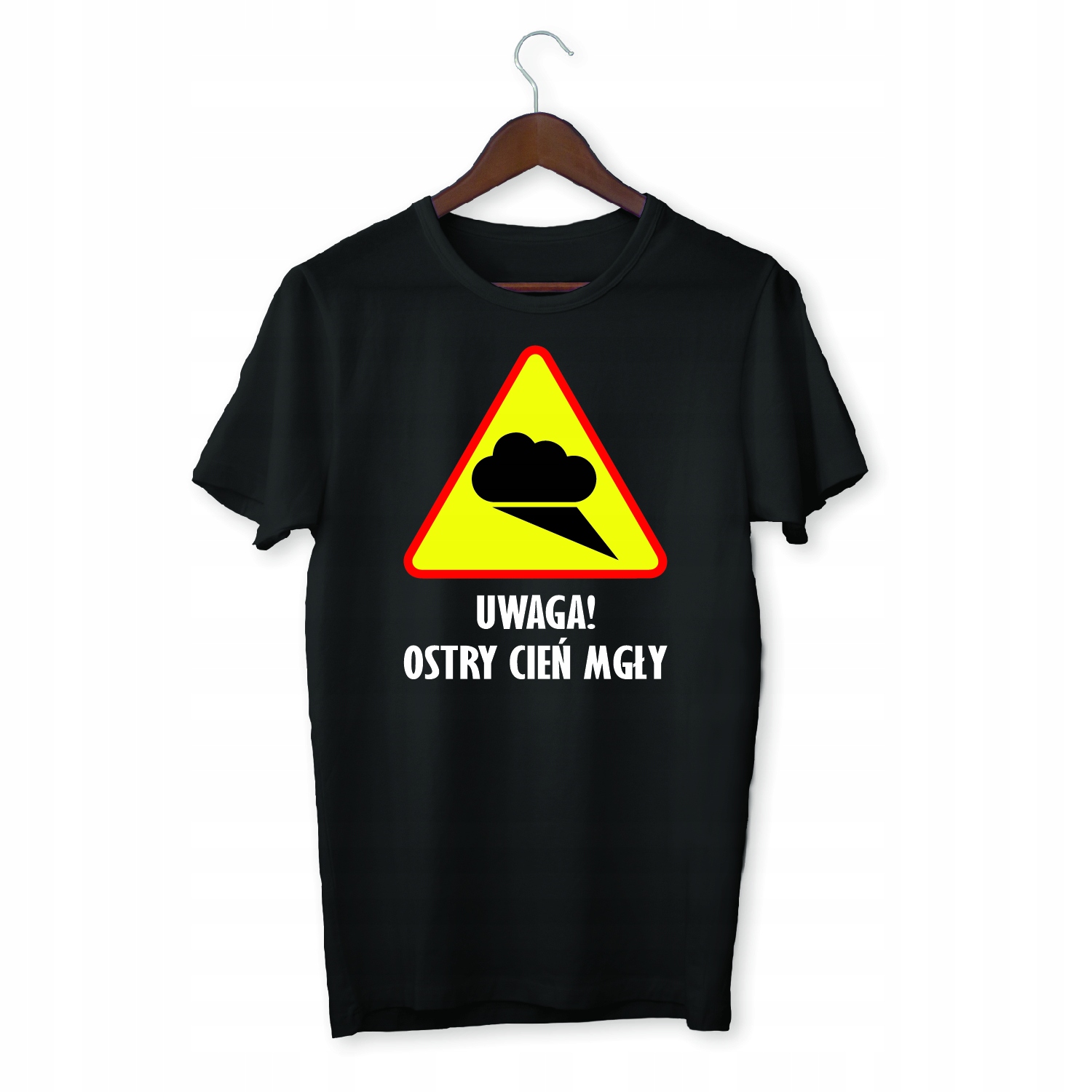 

Męska Koszulka Uwaga Ostry Cień Mgły Zabawny Znak