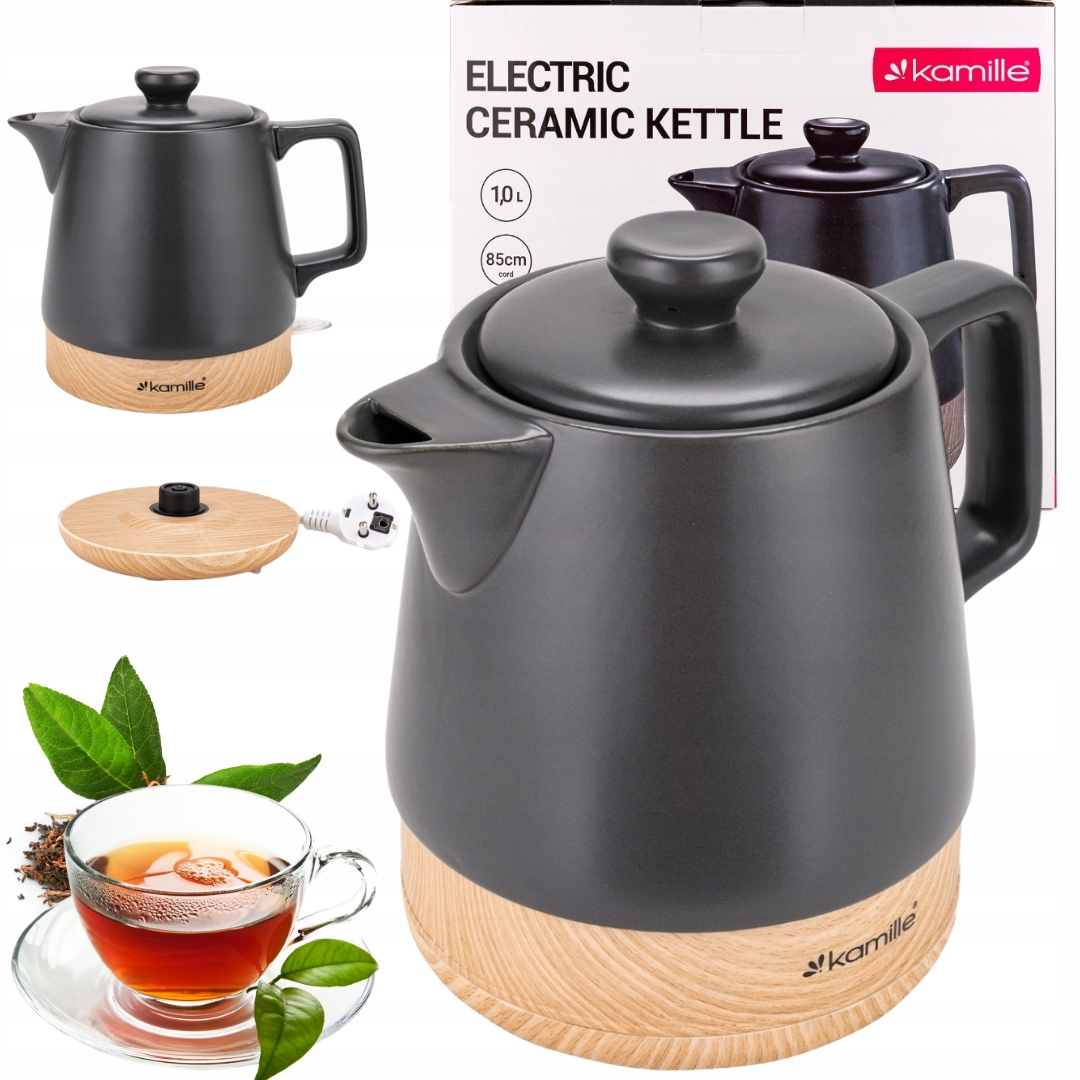 Czajnik Elektryczny Bezprzewodowy Ceramiczny Kamille 1200 W 1L Szary Grafit