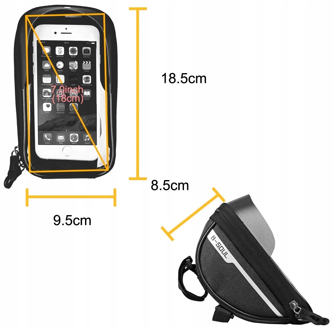 TORBA SAKWA ROWEROWA NA KIEROWNICĘ RAMĘ UCHWYT ETUI TELEFON Pojemność 0.7 l
