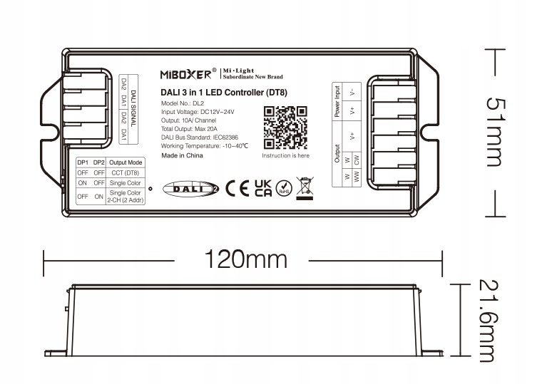 MiBoxer DL2 DALI-2 (DT8) sterownik LED CCT / Single Color 2-kanały Marka Miboxer