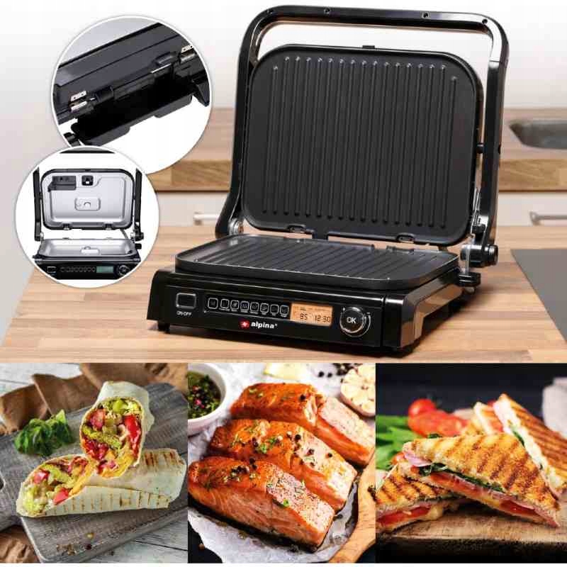 Kontaktní, panini elektrický gril Alpina-nk stříbrný 2100 W