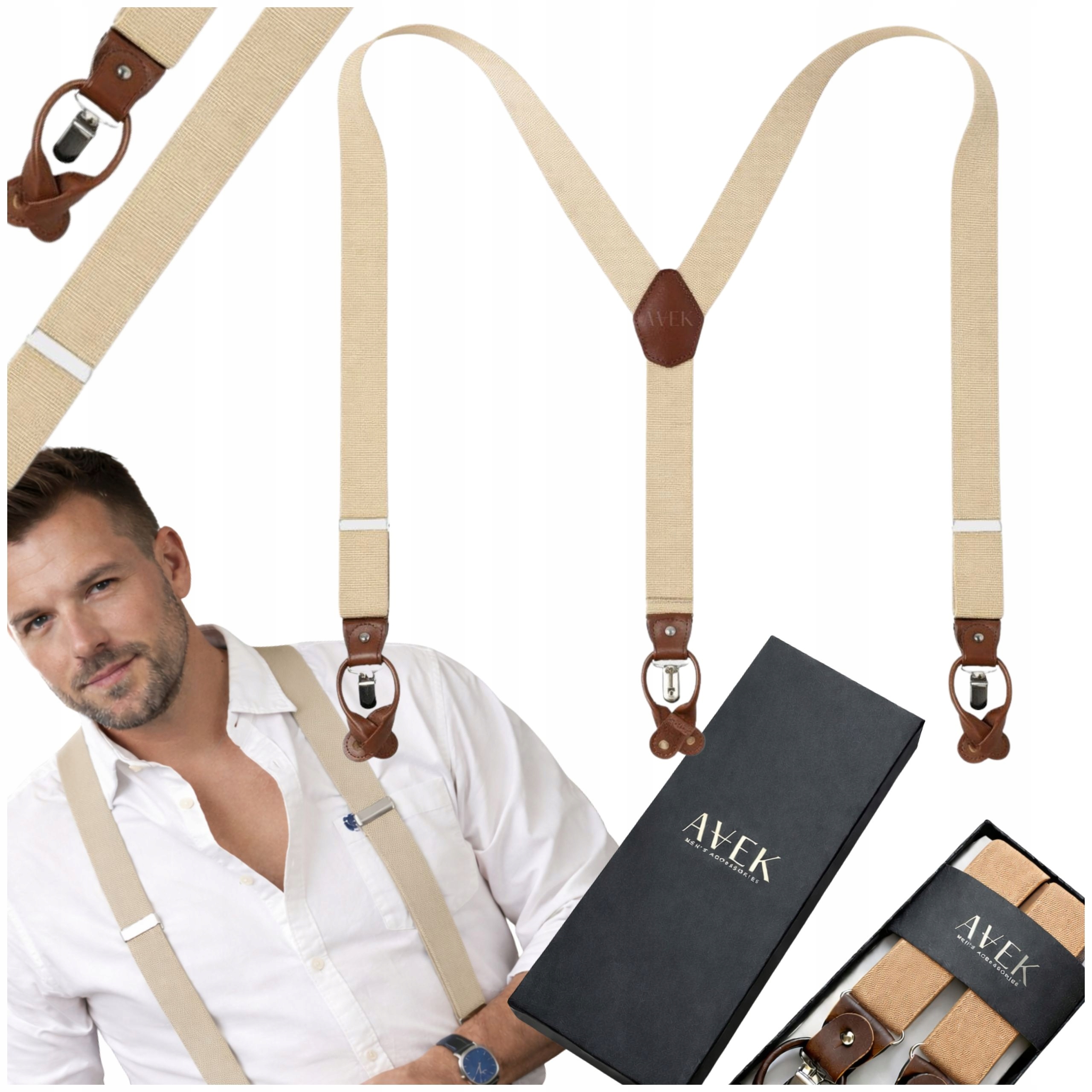 Šle Ke Kalhotám Béžové, Pánské, Nastavitelné, Široké Jako Dárek 2V1 Avek