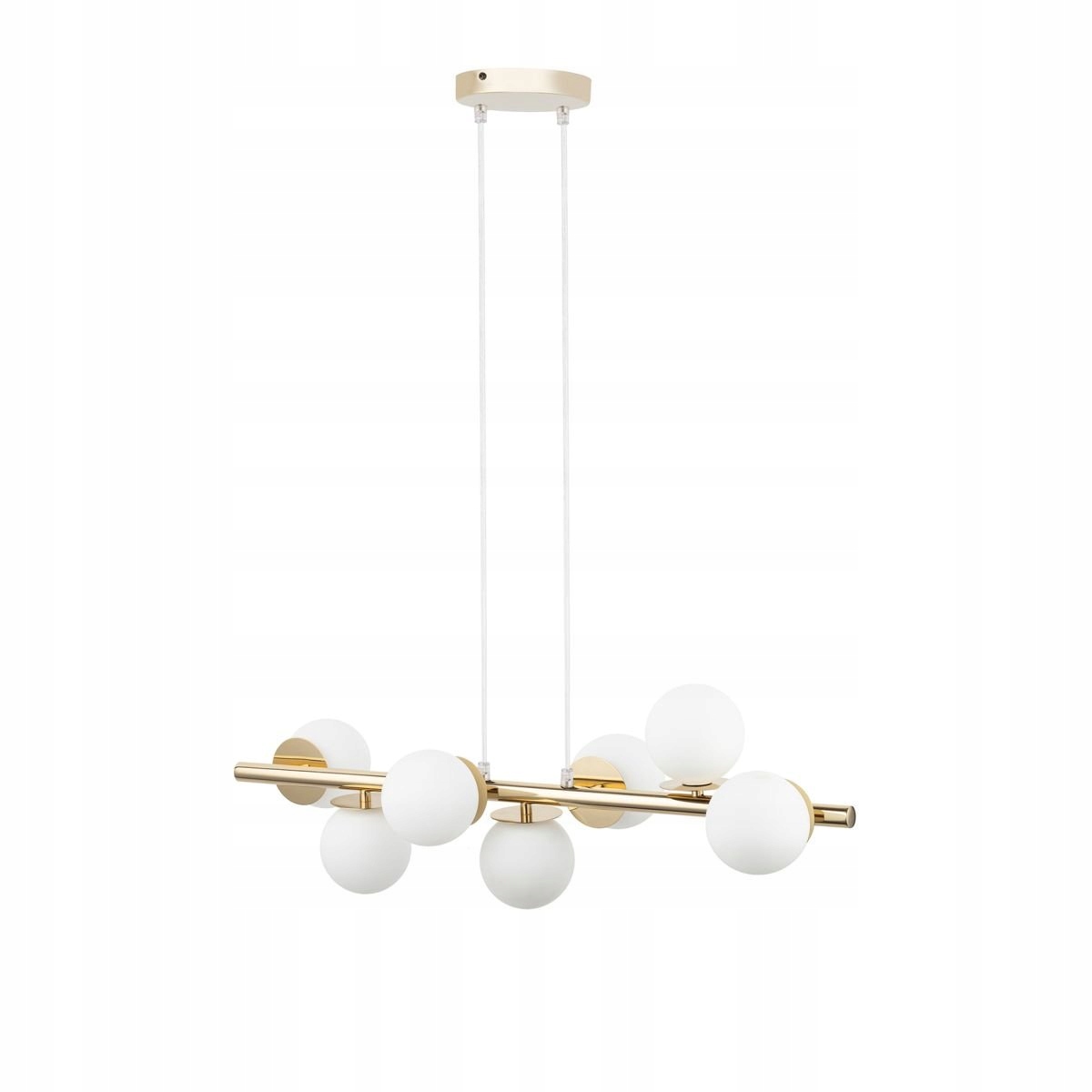 Zlatá závesná lampa s mliečnymi sklenenými tienidlami Avola 7 Sigma Lighting