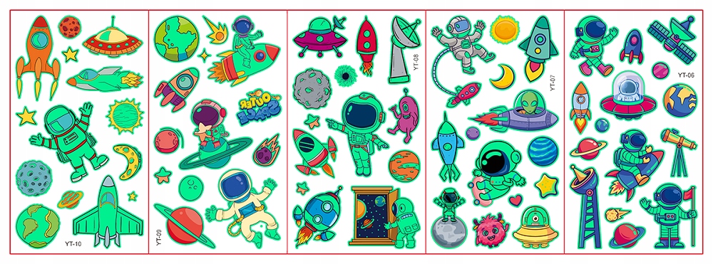 TATUAŻE ZMYWALNE KALKOMANIE ŚWIECĄCE W CIEMNOŚCI ASTRONAUCI KOSMOS 5 ARKU. Marka inna