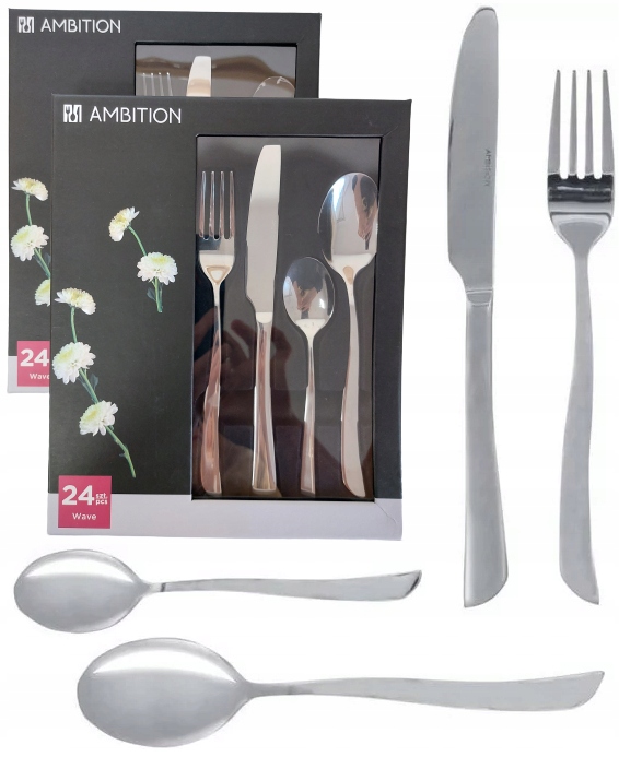 

Ambition 48 Sztućce Wave Komplet Zestaw Na 12 Osób
