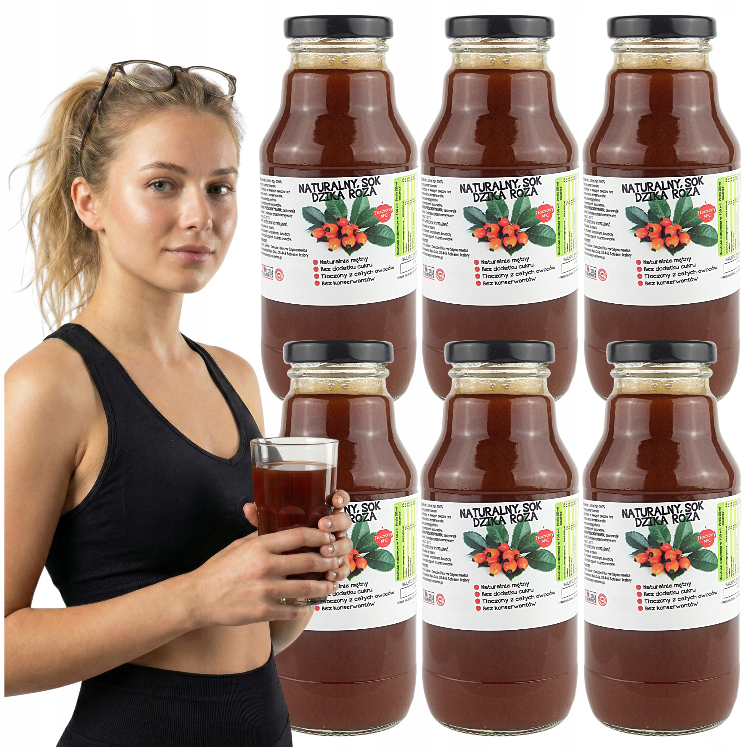 Sok Z Dzikiej Róży 100% Naturalny Tłoczony Nfc butelka 300ML zestaw 6szt